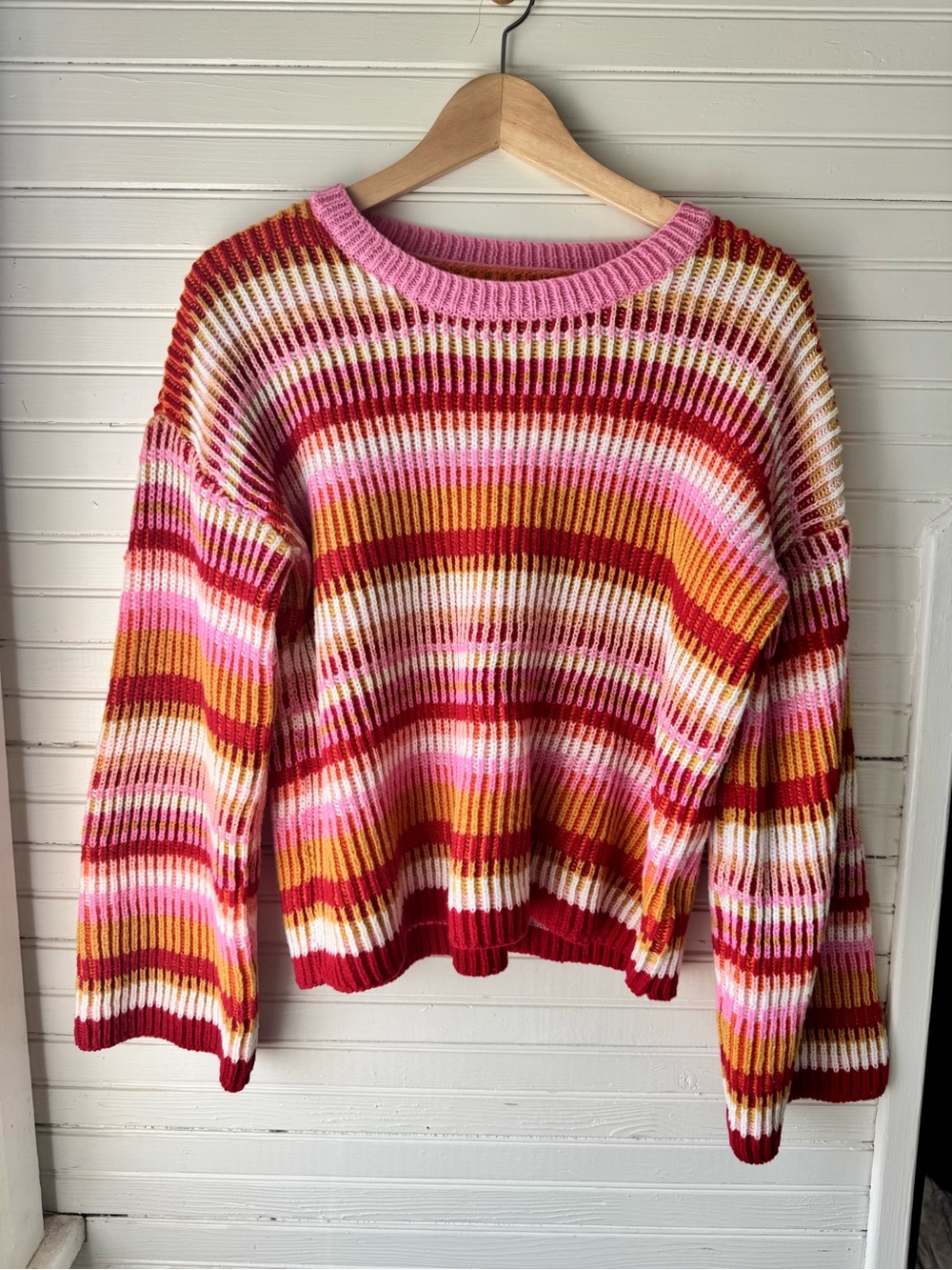 CUTE! Striped Crewneck Sweater in Pink, Red & Orange